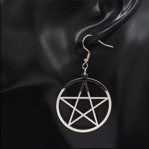 Stainless Steel Pentagram pentacle Earrings Wicca - Picture 3 of 6